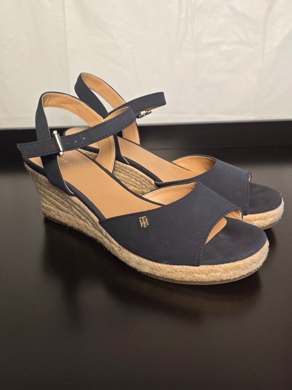 Tommy Hilfiger Navy Gallie Espadrille Wedge Sandals Size 9